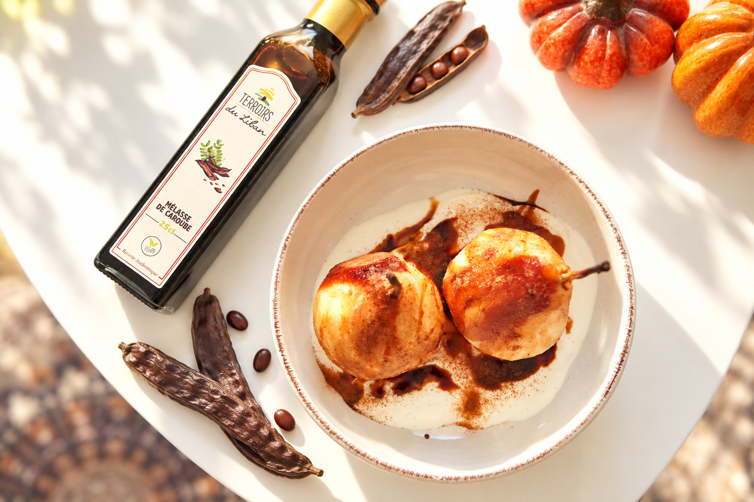 Roasted Pears with Yogurt & Carob Molasses