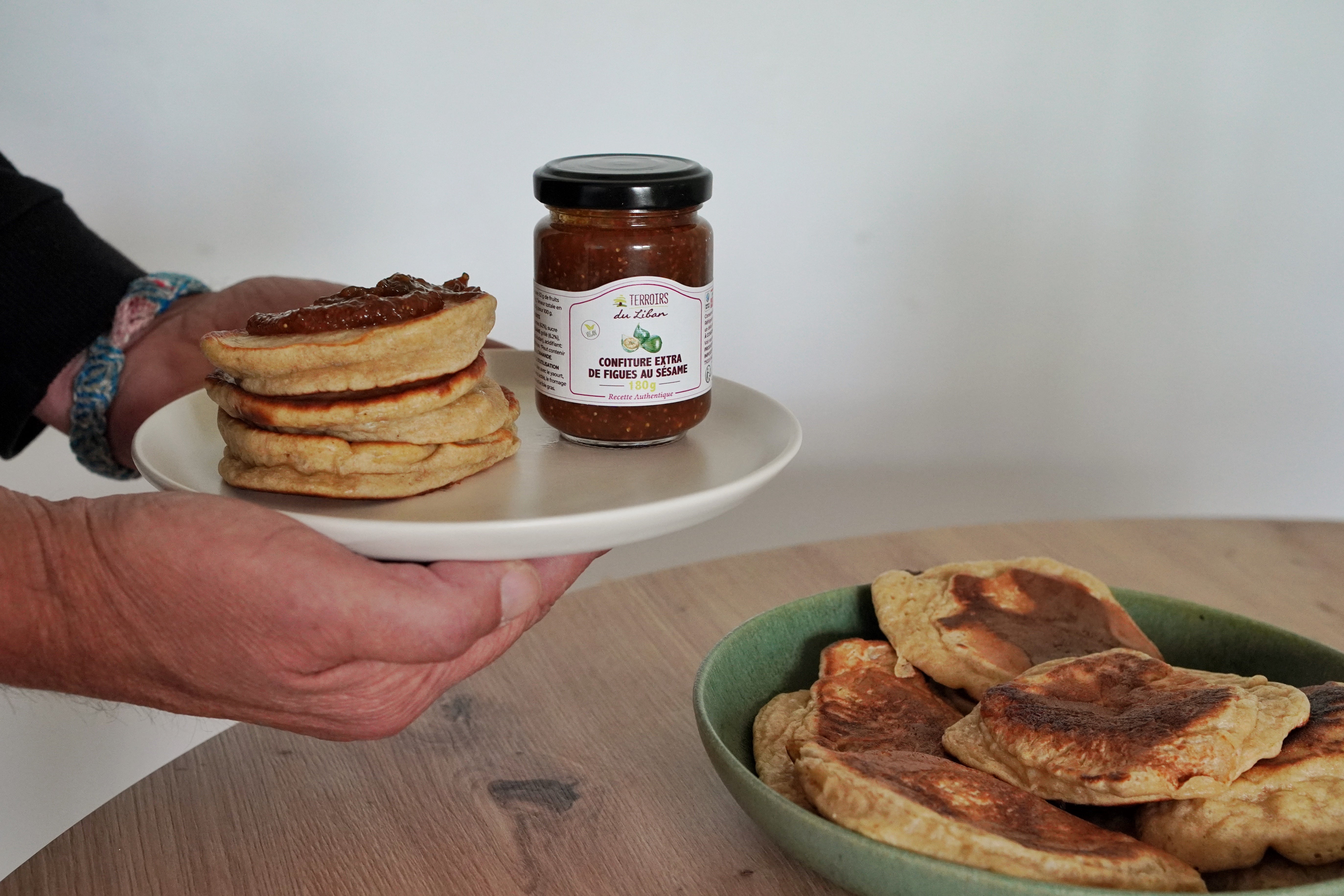 Light Pancakes with Extra Fig Jam & Sesame