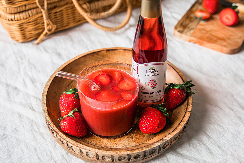 Strawberry Juice flavored with Rose Syrup