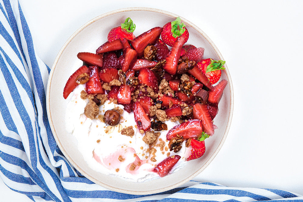 Strawberry Salad with Rose Syrup & Poppy Seed Crumble